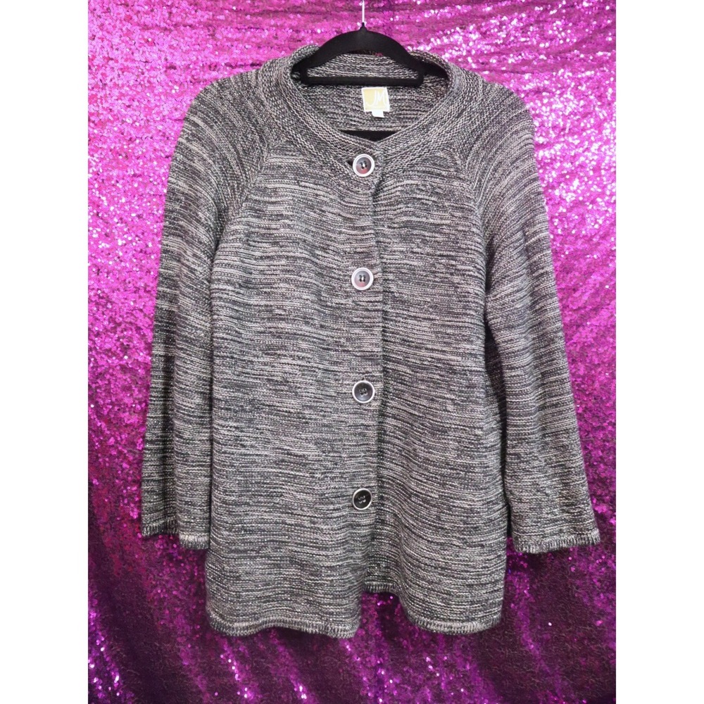 Grey Button Front Large JM Collection Womens Marled Knit Cardigan Sweater